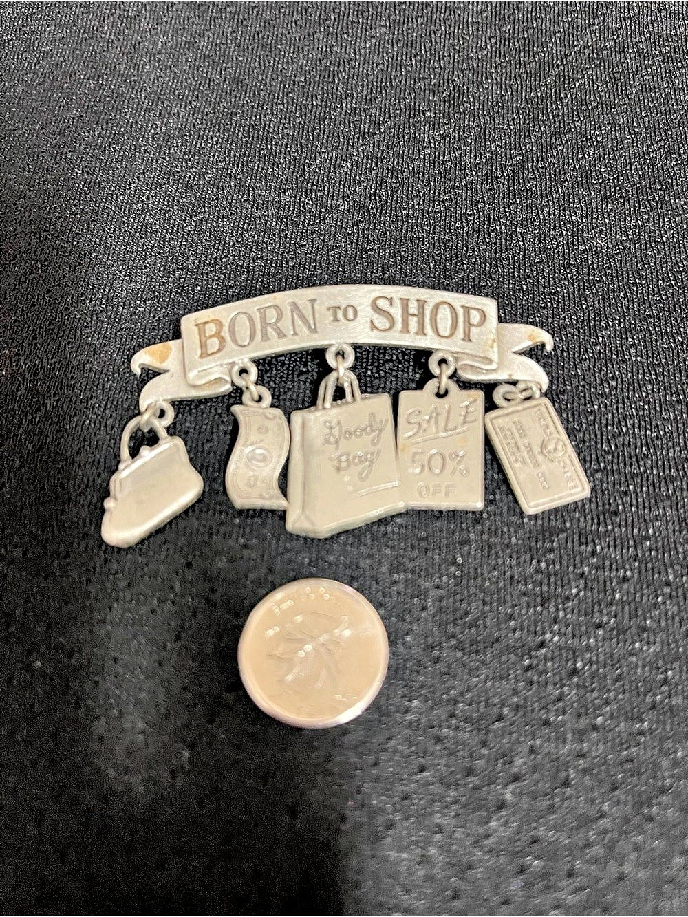 Jonette Jewelry Born to Shop Dangle Charms Brooch Silver